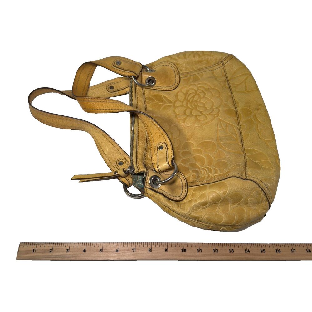 Fossil Bag Yellow Leather Shoulder Bag Embossed Floral Rose Tooled Boho VTG Y2K - Picture 4 of 11